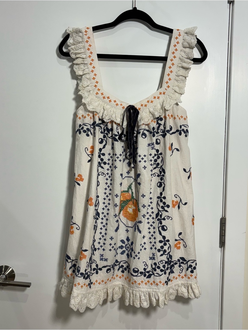 Free People Bali Main Squeeze Mini Dress XS Embroidered Boho Cotton Cottagecore - Picture 3 of 10